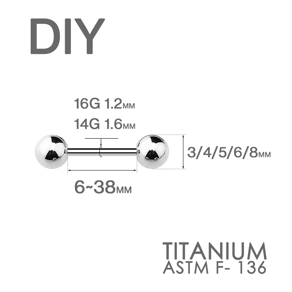 ASTM F136 Titanium Threaded Barbell Bar 6-38mm Body Jewelry Screw-in Tongue Nipple Cartilage Earring 14G 16G Micro Piercing piercing jewelry,body piercing earrings,ear piercing jewelry,belly button earrings,body piercing jewelry,body jewelry,metal jewelry
