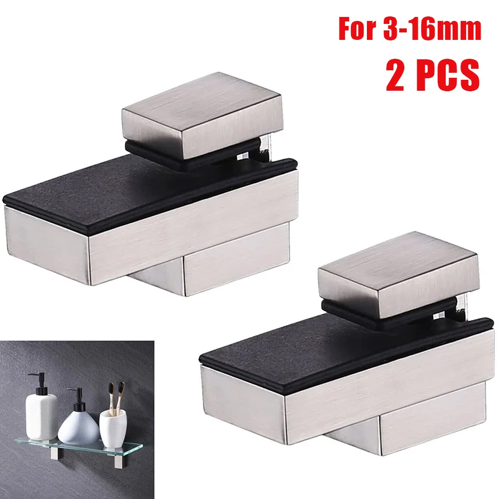 2 Pcs Zinc Alloy Glass Shelf Brackets Brushed Nickel Wall Mount Adjustable Wood Clamp 3-16mm Home Furniture Parts
