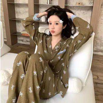 طقم بيجامة نسائي بيجامات تشيكاوا طقم ملابس منزلية ملابس منزلية بيجامات بأكمام طويلة ملابس نوم للسيدات ملابس داخلية لصالة النوم