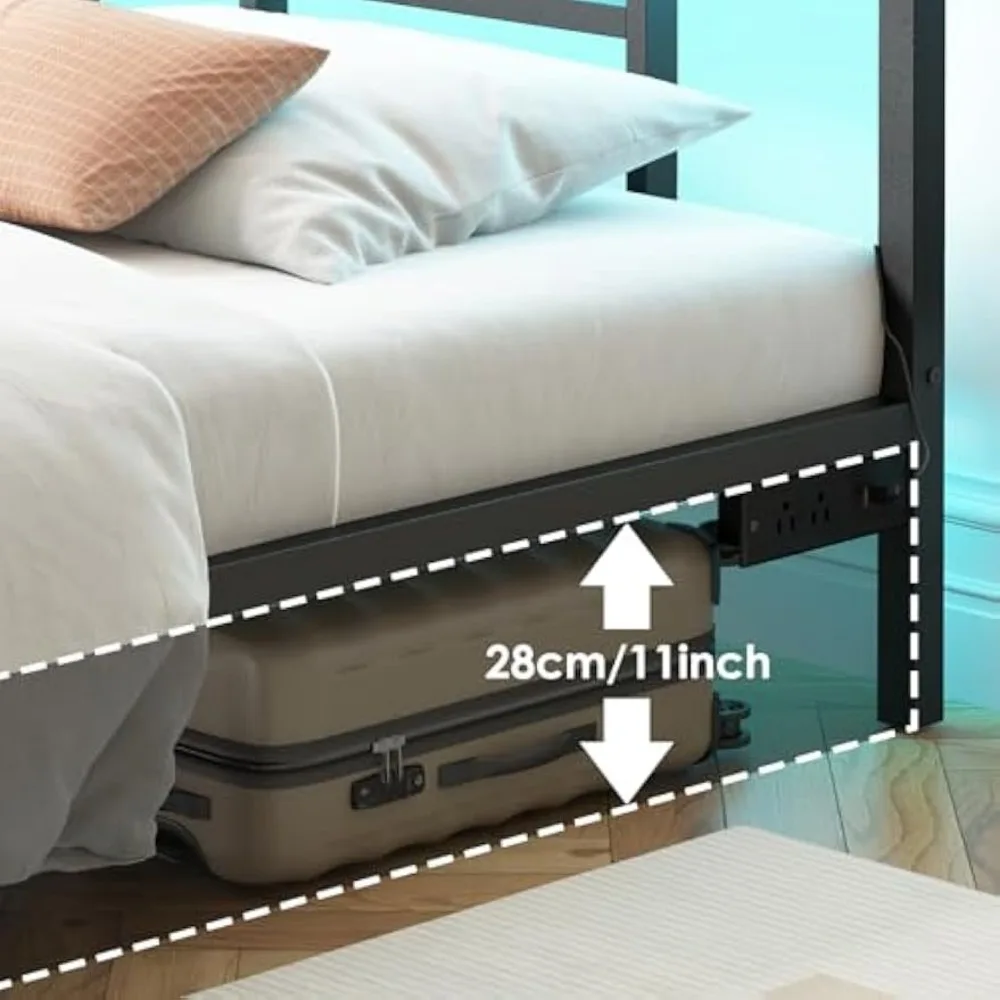 Double Bed Rack with Charging Station, Metal Bed Rack with Ports and Sockets, Double Bed Rack with Storage Space 4