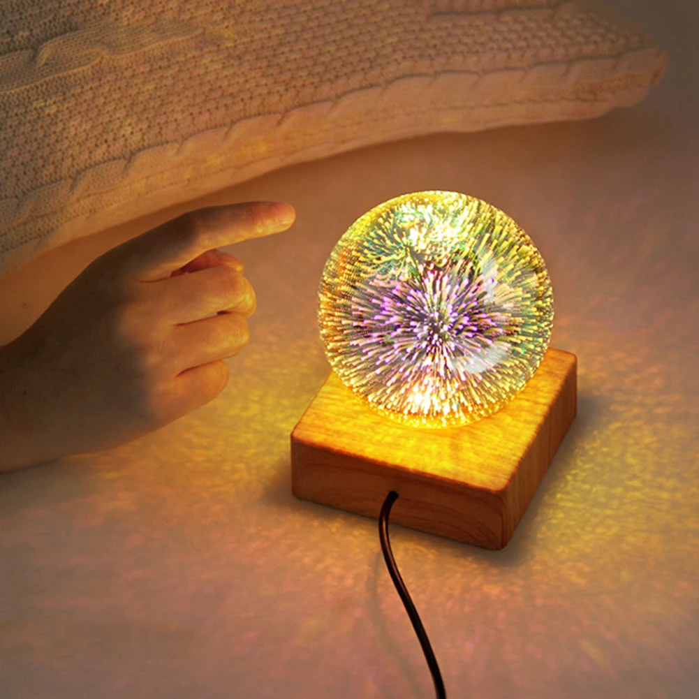 LED Fireworks Night Lamp USB Plug in 3D Crystal Ball Fireworks Table