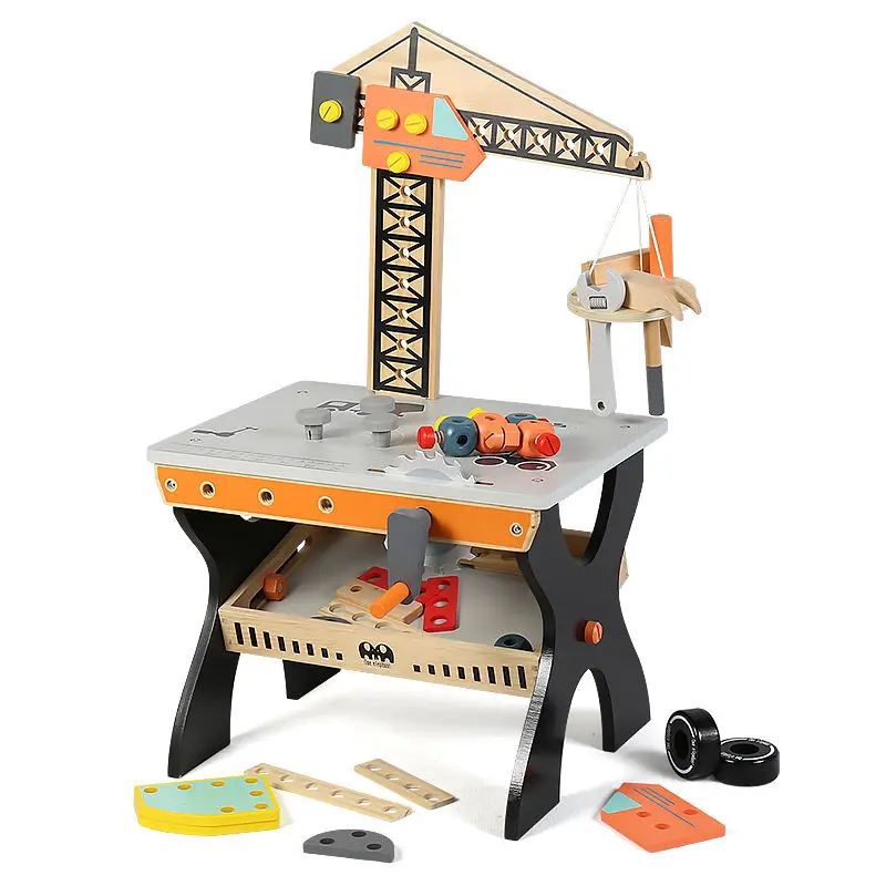 Educational Pretend Play Construction Workshop Tool Wood Crane Tool Stand Toy