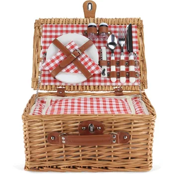 HOME Wicker Picnic Basket for 2 Person, Willow Hamper Basket Sets with Insulated Compartment 3