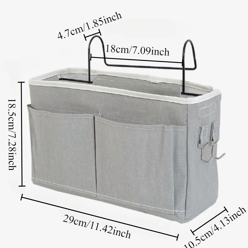 Bedhead hanging basket Cotton and linen fabric Bedside sofa hanging storage bag Bedside shelf Dormitory and apartment storage 2
