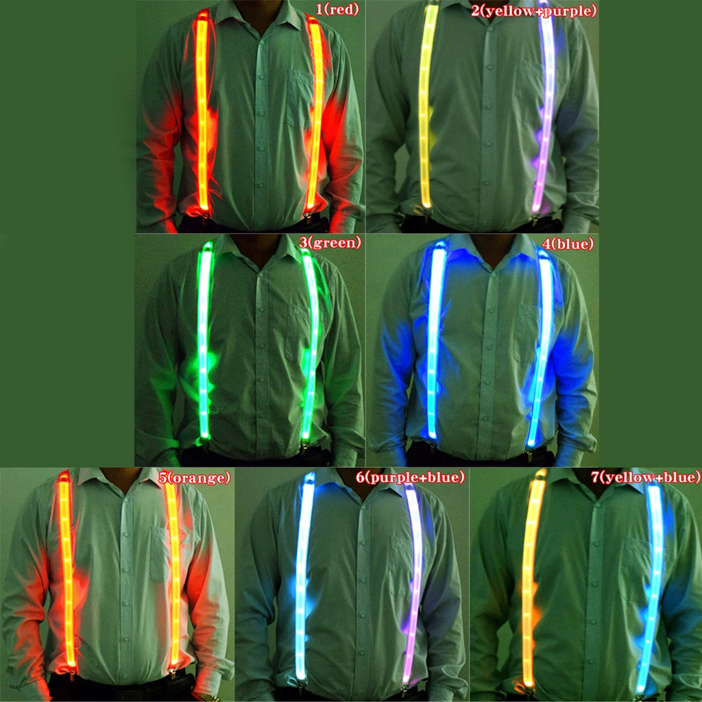 Men\'s LED Braces Vintage Elastic Y-shape Adjustable Trousers With 3 Clips-on For Festival Club