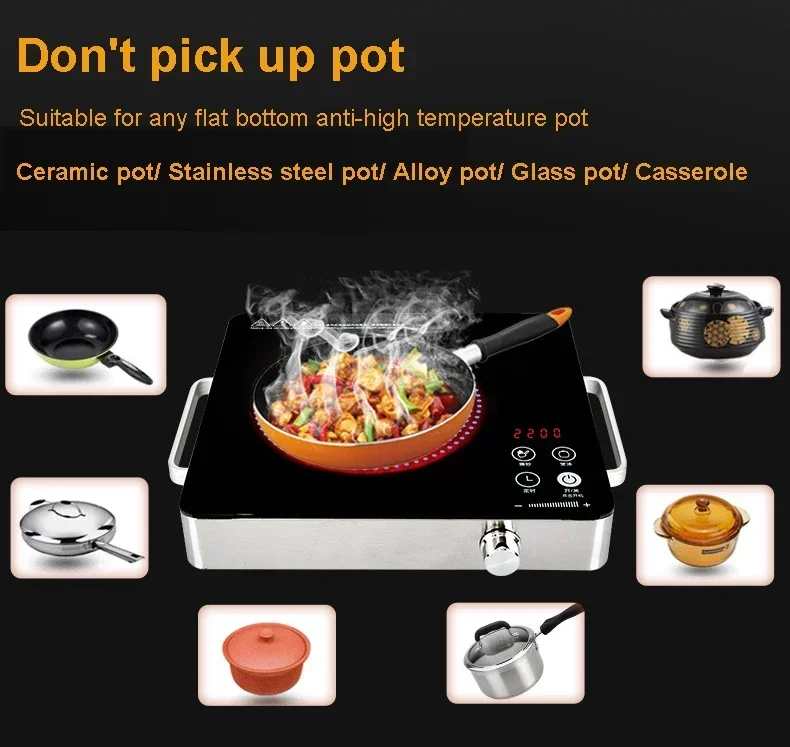 Description Picture 2 of itemElectrical Magnetic Waterproof Induction Cooker Hob Oven Hot Pot Stove With Timer Ceramic Heating Furnace Cooktop Plate 2200W EU