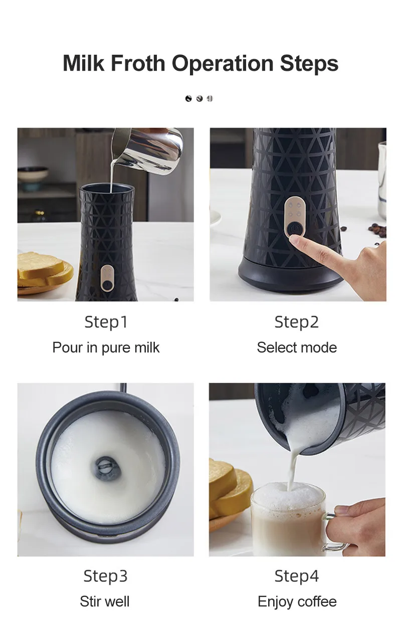Mousseur à Lait Électrique, 4 en 1 Mousseur de Lait Automatique Lait