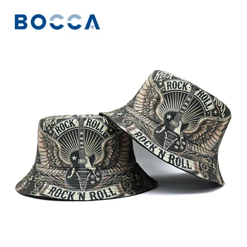 Bocca Rock And Roll Bucket Hat Guitar Printing Fisherman Hats Music Pattern Panama Cap Caps Location Design Outdoor Street Sun