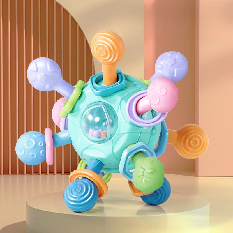 Baby Toys 0 12 Months Rotating Rattle Ball Grasping Activity Baby Development Toy Silicone Rattles Sensory Toys for Babies baby grasping ball toy