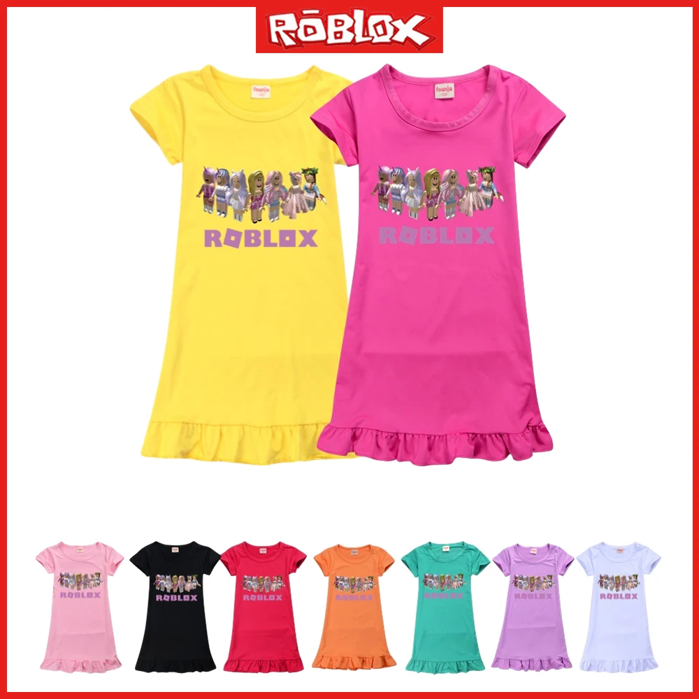 

Новинка, летнее повседневное летнее платье Roblox для девочек, пижама из вискозы с короткими рукавами, ночные рубашки, мультяшная Милая Домашняя одежда, носимая юбка, подарок на день рождения