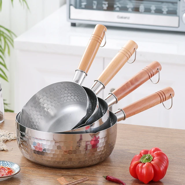 Japanese Non-Stick Frying Pan Saucepan with Wooden Handle Flat