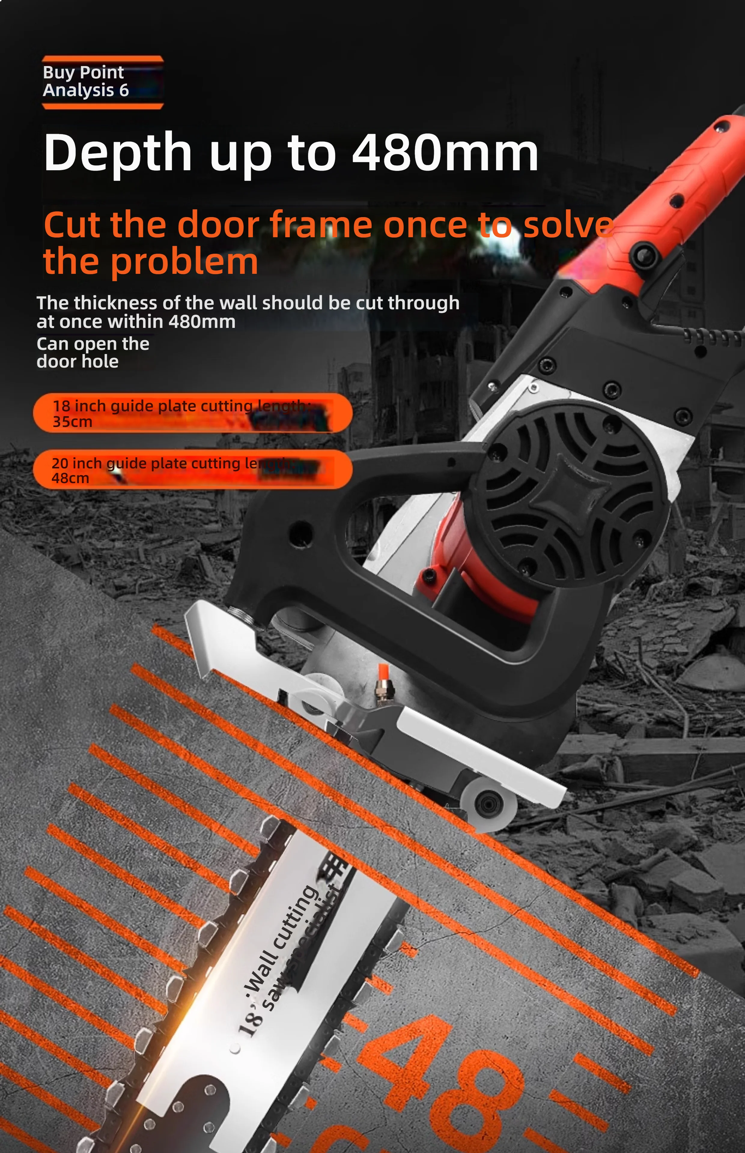 Diamantbeton-Kettensäge, tragbare Steinschneidemaschine, elektrische Handsäge für Steinmauer, Zement, Granit, verstärktes Beton – Detail 19