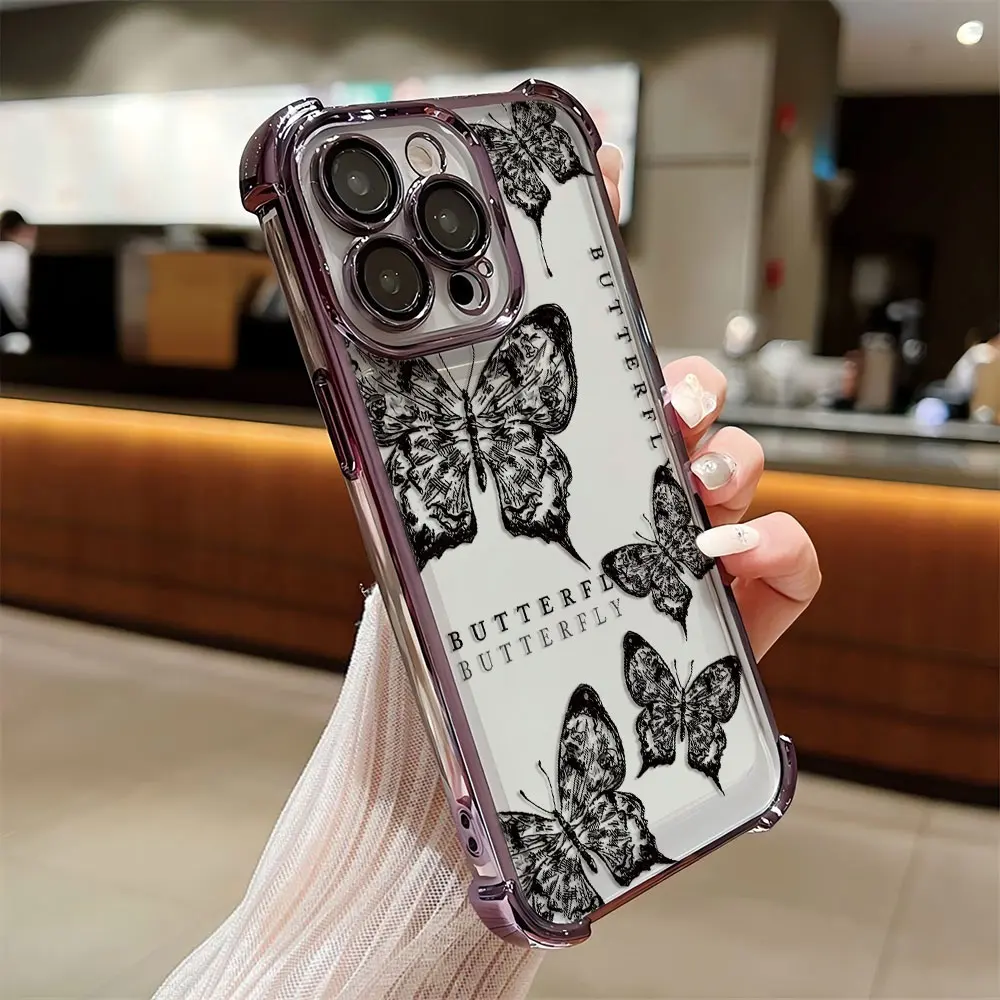Elegant Butterfly Black Purple Plating Anti-Fall Phone Case