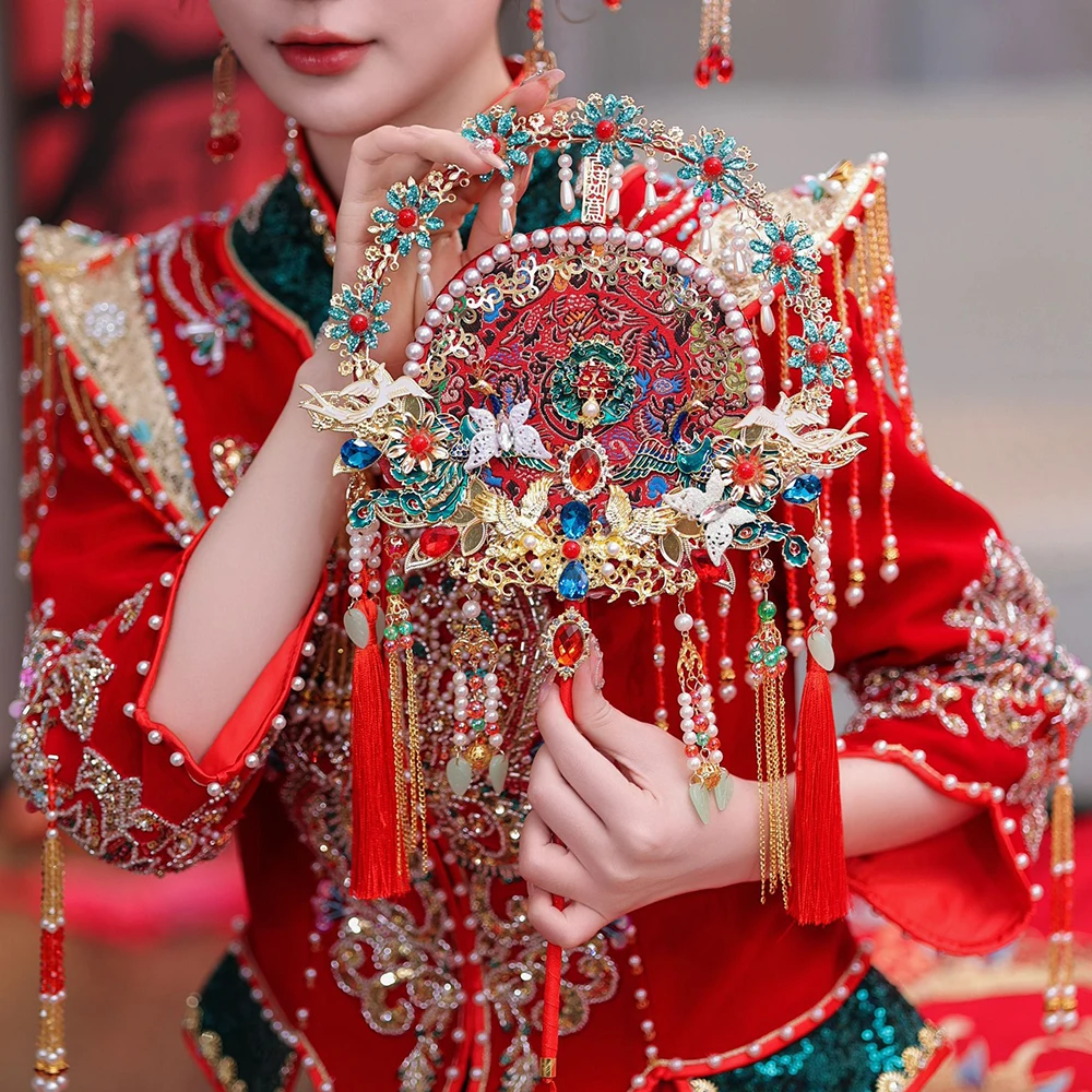 Handmade Red Chinese Wedding Fan Ancient Style Bride Hand Fan Room Decoration Creative Wedding Ceremony Ficial Shade Accessories
