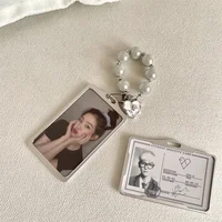 MINKYS New Arrival Cool Aluminium Alloy Metal Kpop Photocard Holder Bead Chain Photo Card Holder Kawaii School Stationery 1