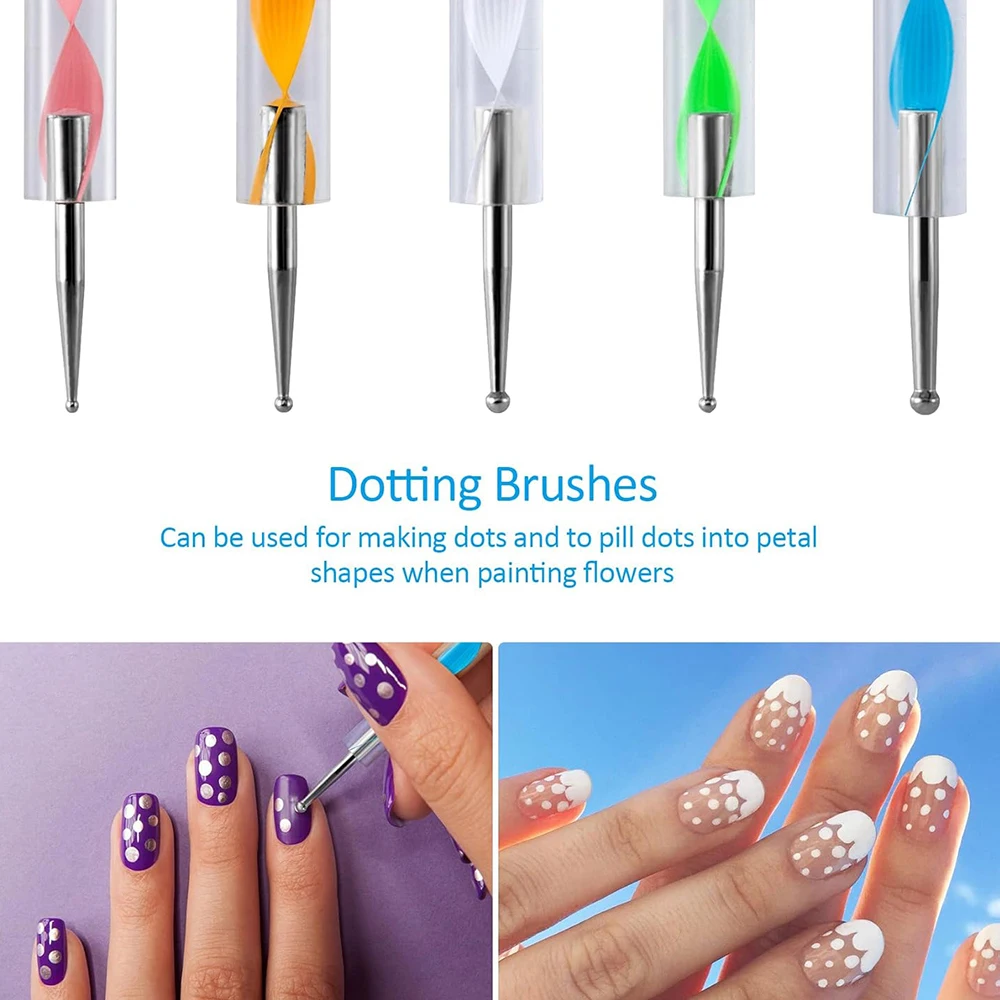 YIKOOLIN 5Pcs 2 Way Dotting Pen Tool Nail Art  Dot Paint Manicure kit for Embossing Pattern Clay Sculpting Nail Art 6