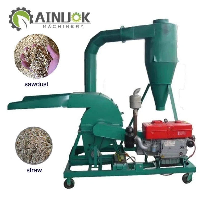Ainuok New 15Hp Engine Hammer Mill Machine Corn/Cotton Stalk Crusher Straw Grass Grinder 1 Ton/Hour Capacity Low Noise