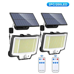 LED Solar Motion Sensor Flood Lights - Waterproof Outdoor Security and Garden Spotlights (200 LED 2PC)