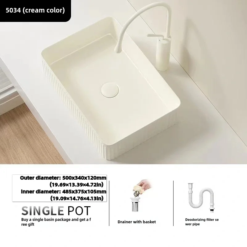 Modern ceramic bathroom container sink, striped design rectangular sink, dressing table sink, suitable for homes and balconies 4