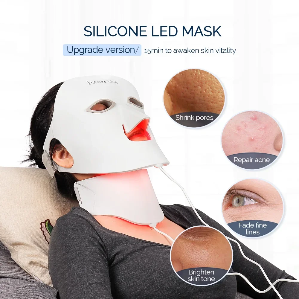 Face Neck Silicone LED Mask 7 Colors LED Light Photon Red Light Therapy 3D Flexible Facial Mask Anti-Ance Skin Care Face Mask Led Facial Mask Facial Neck Mask