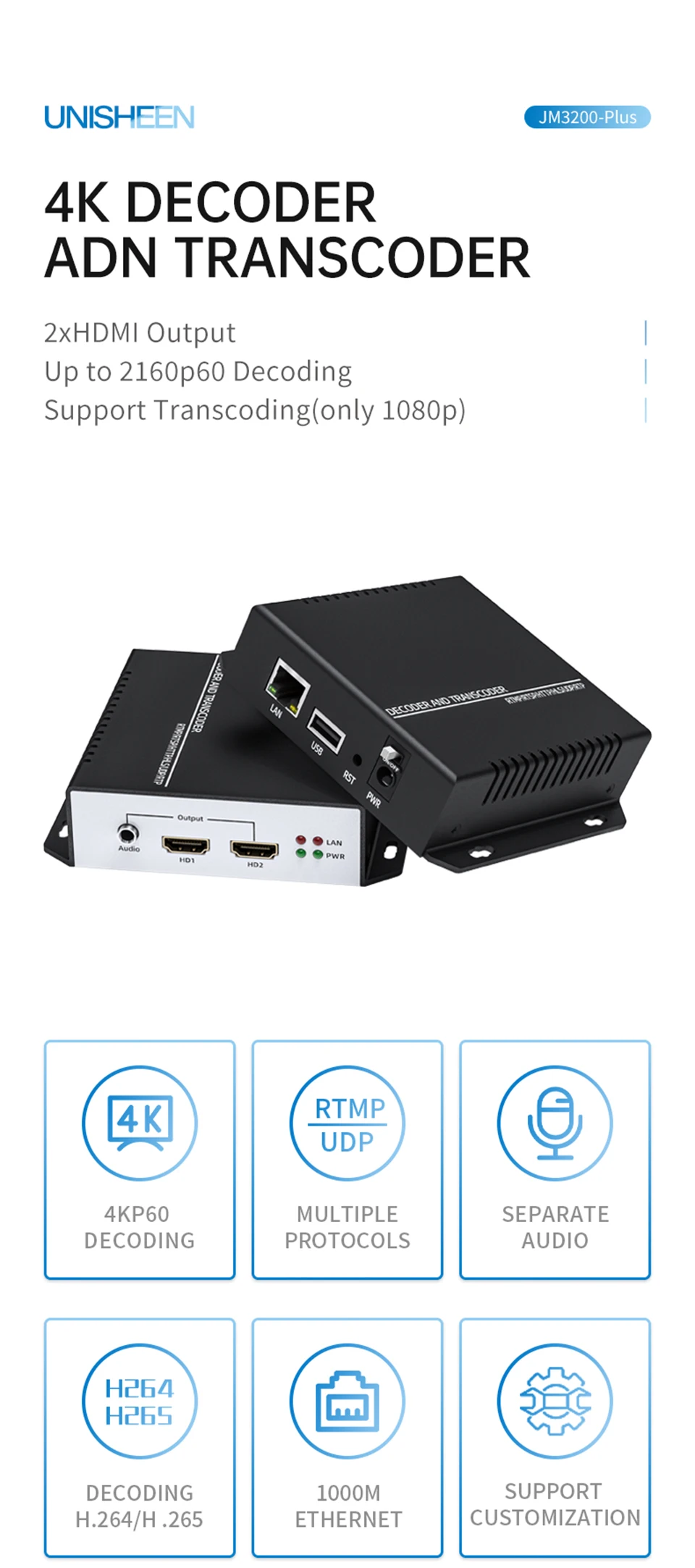 Topbox 4K60 Interlance Stream H.265 H.264 Transcoder SRT RTSP Rtmp HDMI Video De