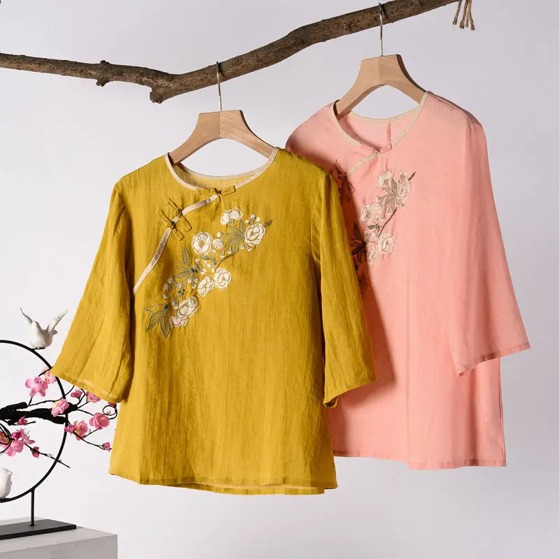 Chinese style women's clothing vintage top fashion woman blouses chinese traditional hanfu cheongsam Oriental embroidery