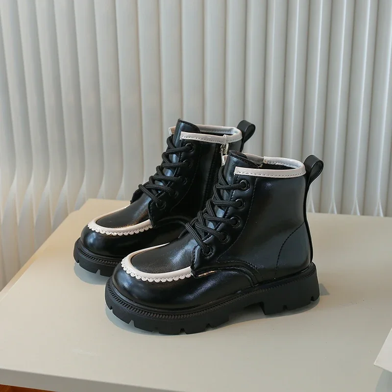 

2023 New Girls Boots Versatile Color Matching Soft Breatheable Simple Non-slip Children Korean Style Boys Leather Boots Causal