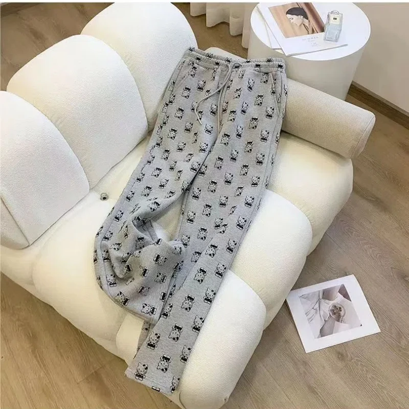 Preppy Style Summer Women's 2024 New Spliced Pocket Printed Drawstring Fashion Loose Comfortable Casual All-match Wide Leg Pants