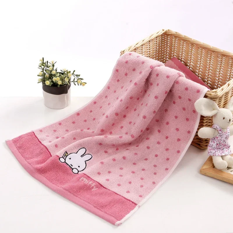 Miffy Kawaii 100% Cotton Material Towel Washcloth Lovely Cartoon Thickening Face Soft Embroidered Patterns Customs Supplies