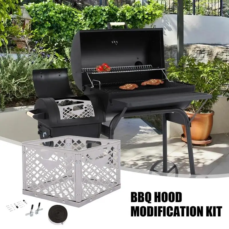 Offset Smoker Mod Kit BBQ Stainless Steel Mod Kit Offset Smoker Modification Accessories With Charcoal Basket