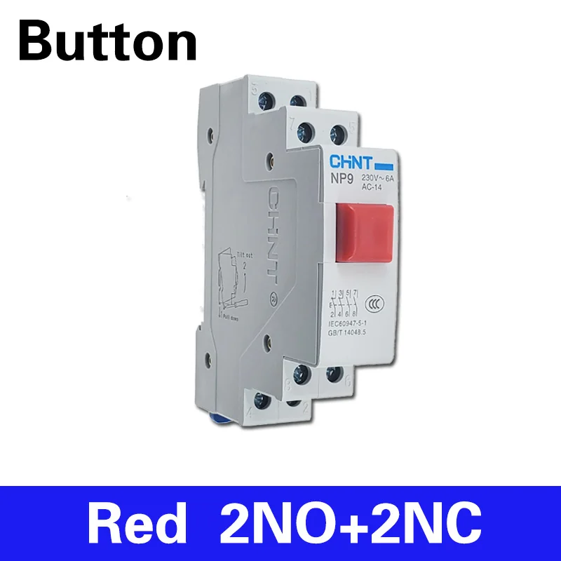 CHINT NP9 push button card DIN rail button switch reset with moving  Signal light LED 220V 2NO 2NC Pushbutton Switch 24V light switch smart Wall Switches