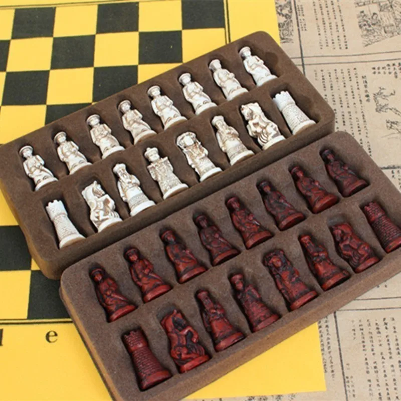 Chess Pieces And Board Board Game Antique Chess Small Leather Chess Board Qing Bing Lifelike Pieces Characters Parenting Gifts Entertainment
