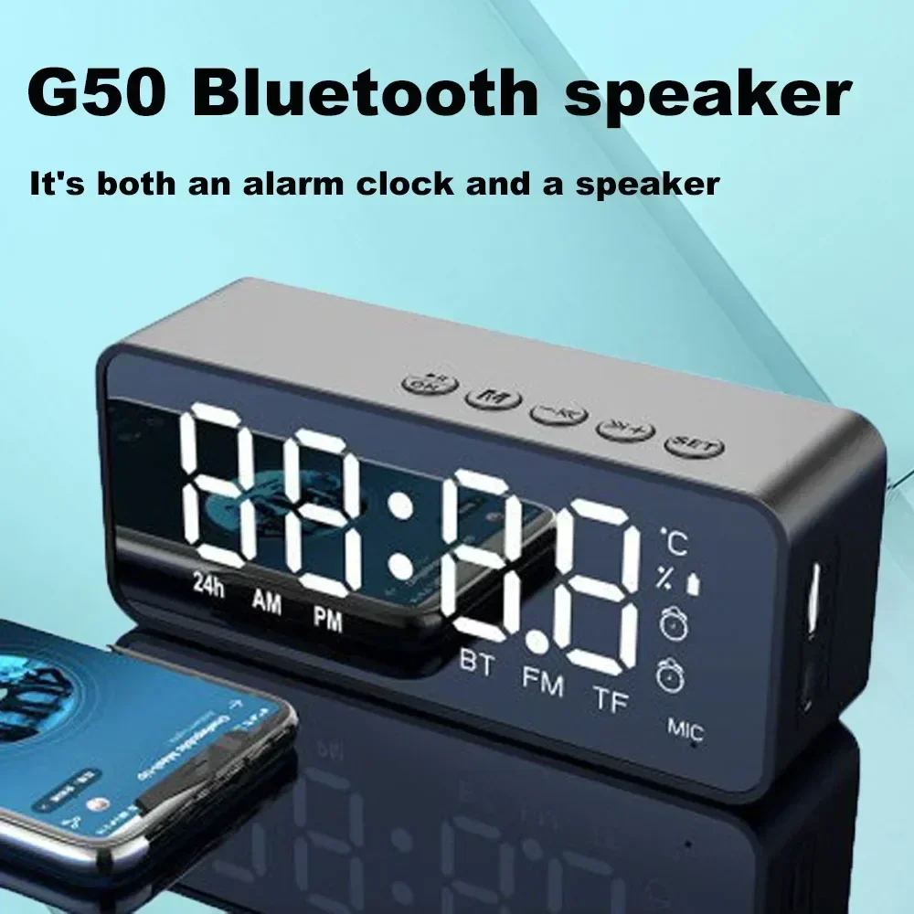 Clock Audio Stall Receiving K Voice Wireless Bluetooth G50 Mini Card Mirror Alarm Speaker with FM Prompt  mini speaker 2