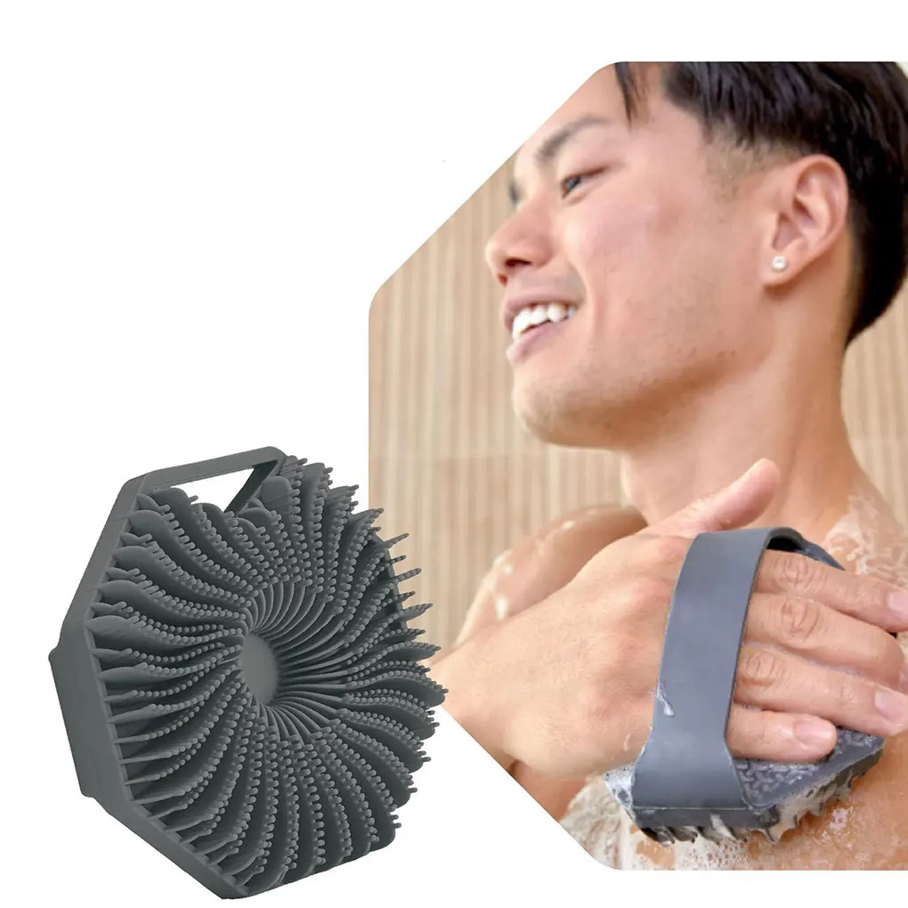 

Easy Access Hanging Silicone Body Massage Brush Odor-Free Sterilized Fish Fin Shaped Shower Brush Polygonal Shower Brush grey