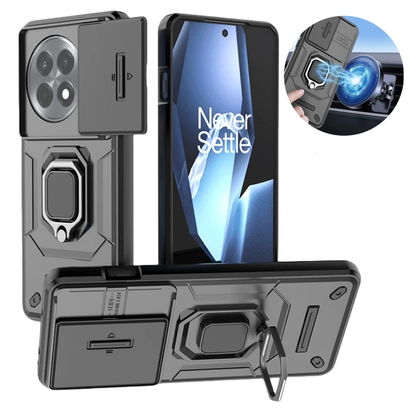 Enhanced Armor Case with Slide Lens Camera Protection and Magnetic Holder Ring