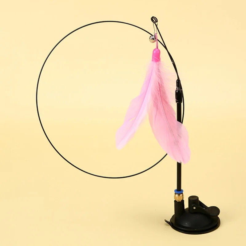 Interactive Cat Feather Wand Toy with Suction Cup & 2PCS Detachable Feather Refills