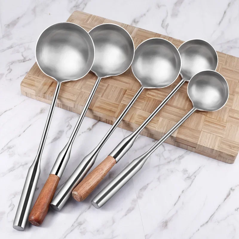 Stainless Steel Chef Cooking Spoon Wok Spoon, Long Handle Soup Spoon Serving Ladle-Kitchen Tools Wok Utensils