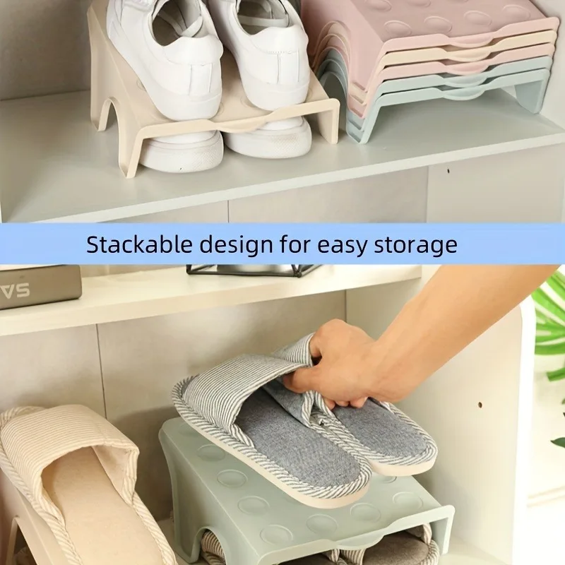 5pcs Creative Shoe Stand Set, Double Space-Saving Plastic Shoe Rack, Foldable Double-Layer Slippers Door Shoe Organizer 4