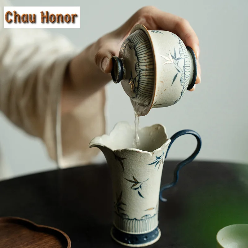 100ml Blue And White Flint Red Gaiwan Handmade Gold Drawing Bamboo Shadow Tea Tureen Tea Maker Cover Bowl Kung Fu Tea Ceremony