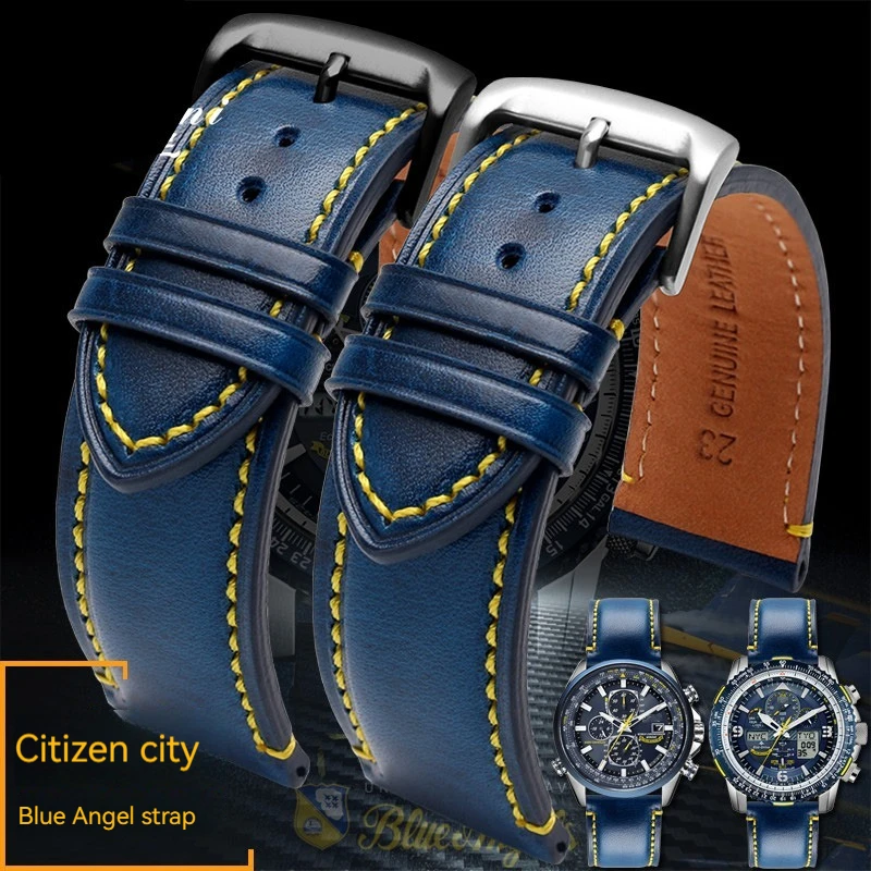 22Mm 23Mm Per Citizen Blue Angel Men Radio Wave Watch At8020-54L/8020-03L/Jy8078 Cinturino Per Cinturino In Vera Pelle