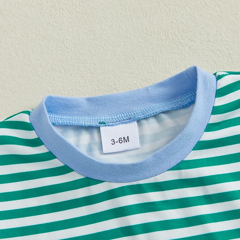 Boys Summer Outfits Striped Baseball Embroidered Short Sleeve T-Shirts with Elastic Waist Shorts 2-Piece Clothing Set for 4