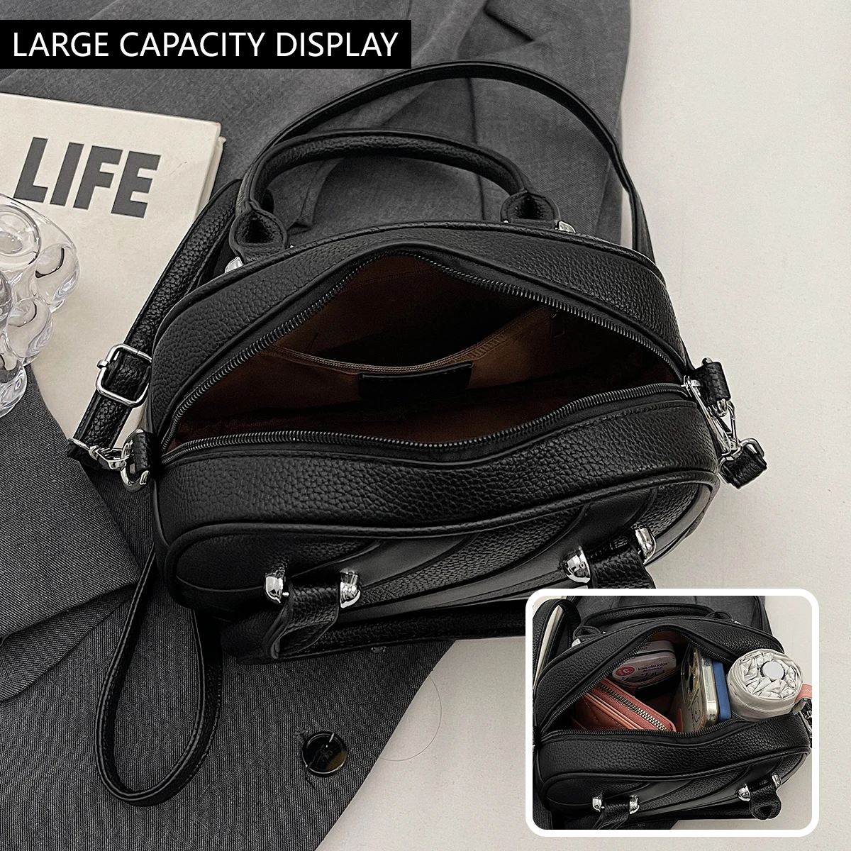 Niche Design Retro Handbag Bag Female 2025 New Autumn and Winter Twill Fashion All-Match One-Shoulder Messenger Bag Bowling Bag