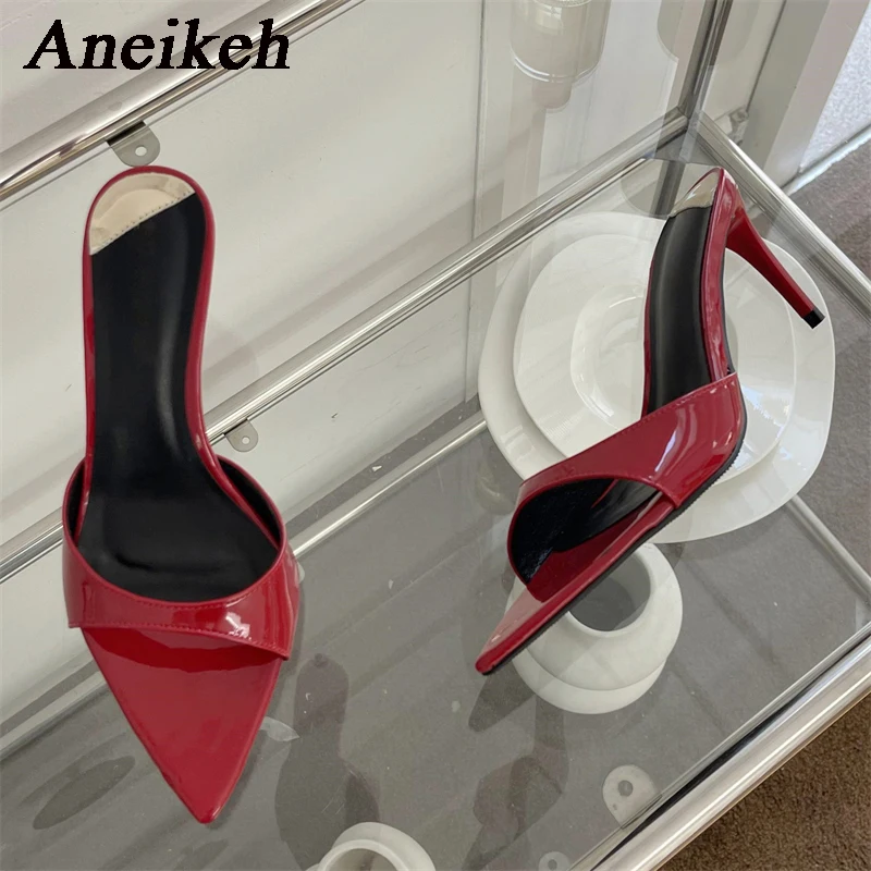 Aneikeh PU Slim High Heels – Pointed Open-Toe Anti-Slip Mules 2