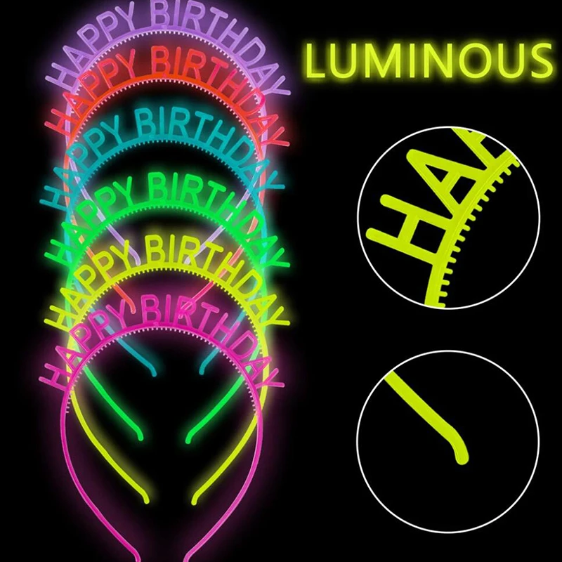 

5PCS Fluorescent Birthday Headband Glow in the dark Luminous Hair Band Hairband Accessorie Kids Girls Wedding Birthday Supplies