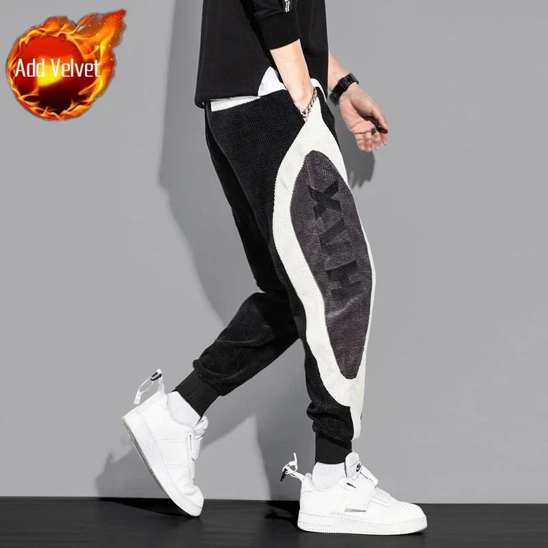 thumbnail image 1 of Pantalones cargo de pana marrón para hombre, forrados con vellón, para trekking en invierno, pantalones masculinos, pantalones de talla grande, de diseñador, corte regular, largos, estilo emo Y2k, 1 of 5