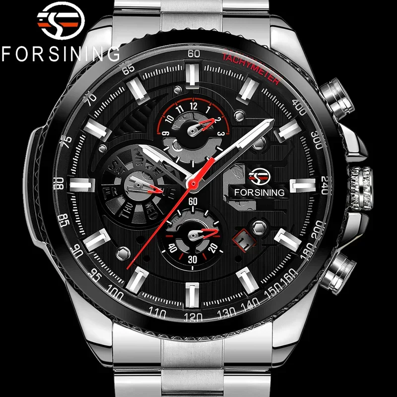 

FORSINING Men Wristwatch Military Sport Automatic Mechanical Male Clock Top Brand Luxury Steel Stainless Steel Man Watch 6909