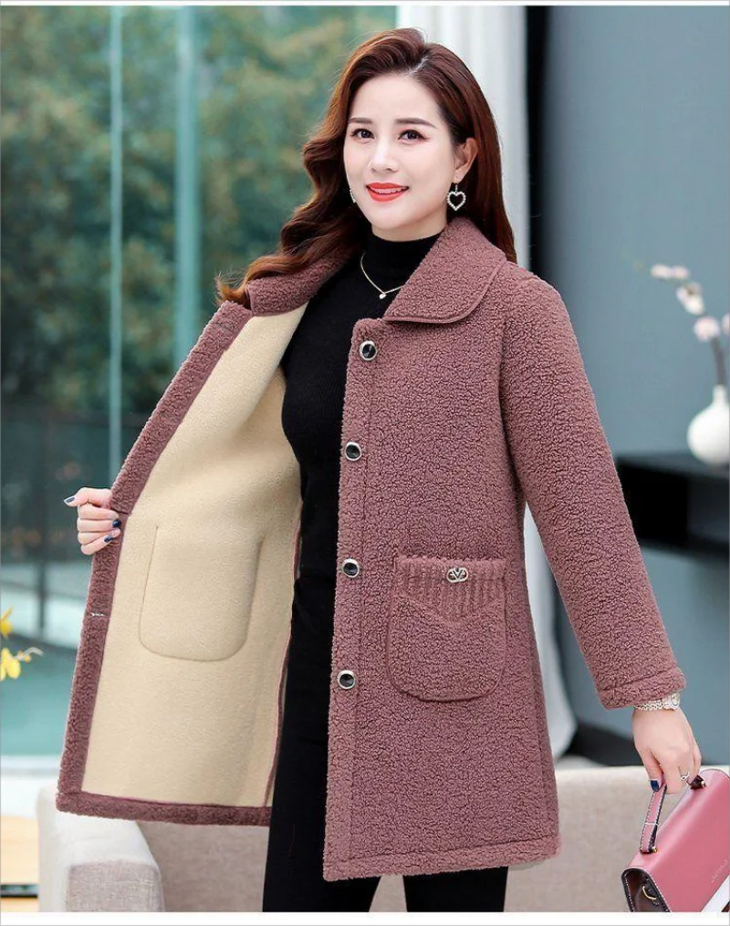 

Winter coat middle-aged women's granular fleece thick fleece coat padded jacket long women's coat