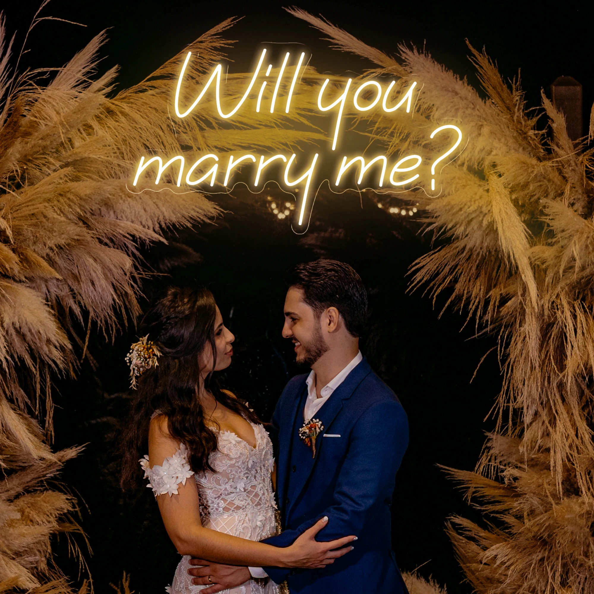 Insegna al Neon a LED Will You Marry Me Neon Sign, luci al Neon a LED Bianche acriliche per proporre Una Festa di Matrimonio, Cartello luminescente Notturno Appeso a Parete, 50X28 cm