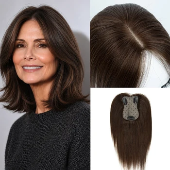 Topper per capelli umani con clip, in capelli Remy, per donna, naturale, per capelli diradati, pezzo unico