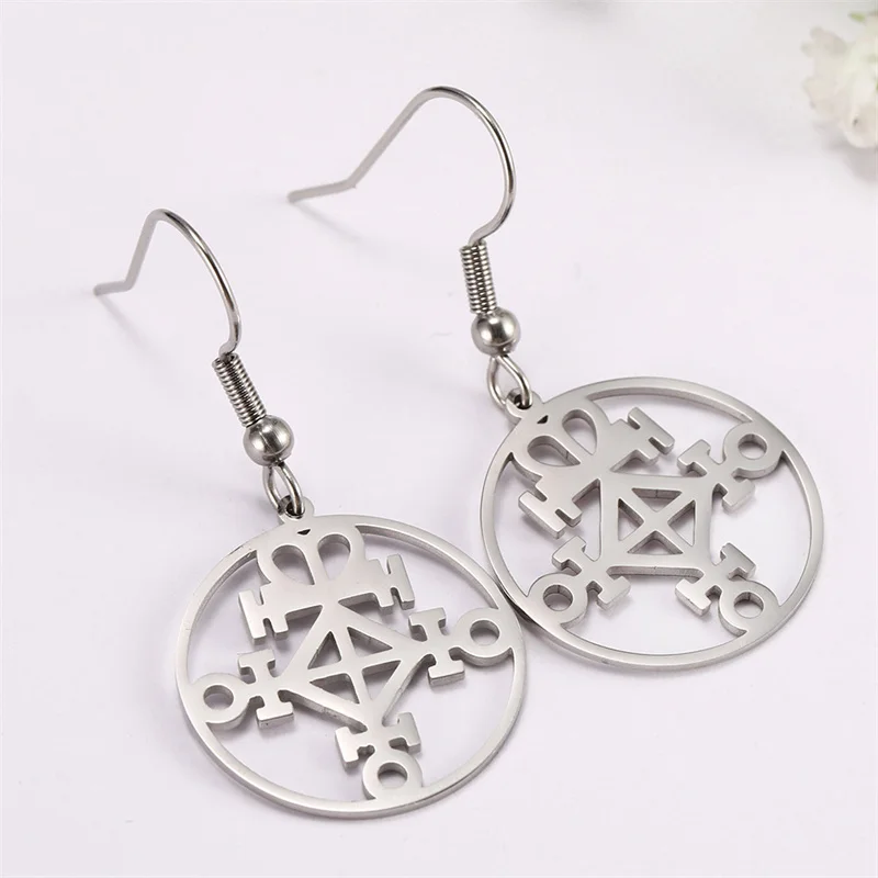 Edelstahl aegishjalmur vegvisir Kompass baumeln Ohrring für Frauen Wikinger Blume des Lebens Amulett Tropfen Ohrringe Mädchen Schmuck – Detail 30